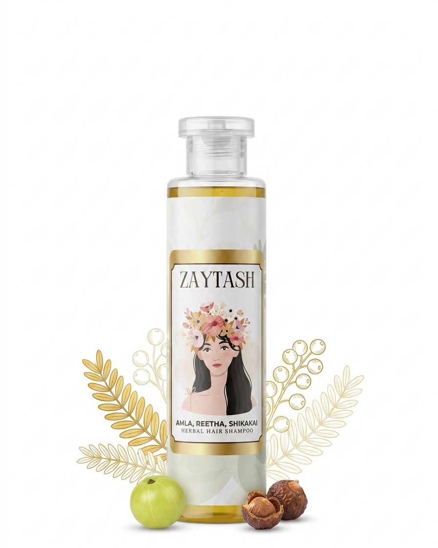 Zaytash Herbal Shampoo – Amla, Reetha & Shikakai | Anti-Hairfall & Anti-Dandruff